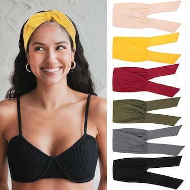 6 Pieces Knotted Headbands Adjustable Stretchy Women Headbands African Wide Hair Wrap Extra Turban Head Bands for Lady Large Sport Workout Stretch Non-slip Big Hair Bands