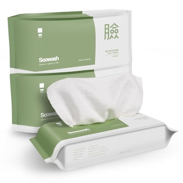 Disposable Face Towel Microfiber Silver Ion Texture of the Towels XL disposable or reusable Towels Ultra Soft Dry Wipes for All Skin Types Makeup Remover 8.8 * 8.8 inch (60 Count)