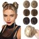 REECHO Space Bun Hair Pieces, 2 PCS Mini Claw Clip in Messy &amp; Cat Ears Fake Hair Bun Extensions HB001 Wig Accessory Updo Hairpieces for Women Girls (Pack of 2-3" Straight, Dark Blonde)