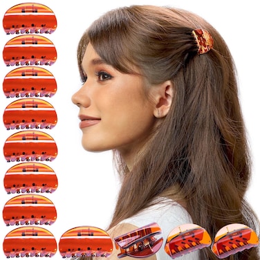 RC ROCHE ORNAMENT 12 Pcs Womens Jaw Claw Flat Clutcher Clamp No Slip Grip Strong Hold Fashion Cute Accessory Salon Styling Fashion Girls Beauty Hair Clip, Small Brown