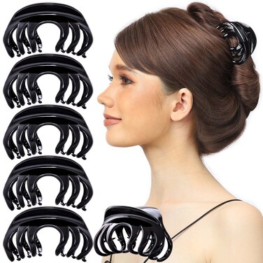 RC ROCHE ORNAMENT 6 Pcs Womens Elegant Premium Luxe Chic Styling Sectioning Super Strong Hold Non Slip Big Hair Fashion Pin Grips Claw Jaw Clamp Clips, Medium Black