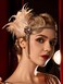 SWEETV 1920s Headpiece Flapper Headband, Rhinestone Pearl Feather Hair Band Great Gatsby Headpiece Accessoreis for Women,Champagne