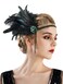 SWEETV 1920s Headpiece Flapper Headband, Rhinestone Pearl Feather Hair Band Great Gatsby Headpiece Accessoreis for Women,Green