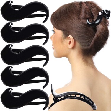 RC ROCHE ORNAMENT 6 Pcs Womens S Shape Anti Slip Firm Grip Comfortable Side Slide Beauty Chic Strong Premium Quality Plastic Lightweight Hair Accessories Clips, Medium Black