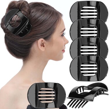 RC ROCHE ORNAMENT 6 Pcs Womens Square Strong Grip Secure Hold Inner Teeth Styling Plastic Comfortable Curve No Slip Beauty Accessory Girls Ladies Claw Clamp Clip, Medium Black