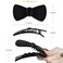 RC ROCHE ORNAMENT 6 Pcs Womens French Barrette Cute Flat Ribbon Bow Styling Strong Hold Firm Grip Teeth Side Slide Beauty Fashion Accessory Plastic Hair Clips Clamp, Medium Black