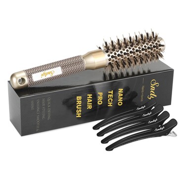Round Brush for Blow Drying, Nano Thermal Ceramic &amp; Ionic Tech Hair Brush with Boar Bristles, Professional Round Barrel Brush for Styling,Curling and Straightening by Sndyi (2 Inch, Barrel 1 Inch)