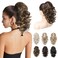 REECHO 12" Ponytail Extension, Classic Loose Curly Wavy Claw Clip Pony tails Hair Extensions Hairpieces for Women - Chocolate Brown with Highlights