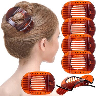 RC ROCHE ORNAMENT 6 Pcs Womens Square Strong Grip Secure Hold Inner Teeth Styling Plastic Comfortable Curve No Slip Beauty Accessory Girls Ladies Claw Clamp Clip, Large Brown