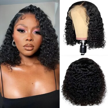 Curly Bob Wig Human Hair Deep Curly Wigs for Black Women 13x4 Lace Front Bob Wigs Human Hair Short Curly Bob Wig with Natural Hairline 10 Inch