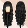 NOSTALGIA Black Wig with Bangs for Women Long Curly Wavy Wig Synthetic Curly Natural Black Replacement Wigs for Daily Party Use