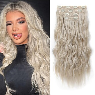 REECHO Clip in Hair Extensions, 4PCS Blonde Hair Extensions 24" Thick Long Beach Waves hair extensions HE003 Invisible Lace Weft Natural Soft Hairpieces for Women &ndash; Medium Blonde