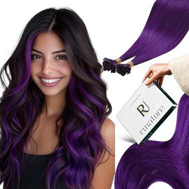 RUNATURE U Tip Hair Extensions Purple U Tip Hair Extensions Human Hair 16 Inch Purple Hair Extensions U Tip Keratin Hair Extensions Human Hair Pre Bonded Keratin Fusion Hair Extensions 20g 25 Strands