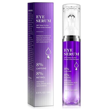 Under Eye Roller Serum 8% Caffeine Eye Cream for Dark Circles Puffy Eye Bags Fine Lines Wrinkles, 360&deg; Massage Ball Cream, 8% Hyaluronic Acid Caffeine Peptide Eye Serum, Eye Skin Care