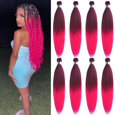 Pink Ombre Braiding Hair Pre Stretched Kanekalo Mixed 1b Pink Braiding Hair Extensions for Braiding Box Braids Knotless Prestretched Braiding Hair Ombre 26 inch