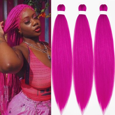 Prestretched Braiding Hair 30 inch Pink Braiding Hair Pre Stretched Kanekalo Colored Hair Extensions for Braiding Pre Stretched Box Braids Soft Yaki Long Micro Knotless Braiding Hair