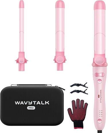Wavytalk Rotating Curling Iron Set, Curlmaker Pro, Automatic Hair Curler with 3 Sizes Ceramic Barrel (0.5"-1"-1.25") for Tight &amp; Spiral Curls and Beach Waves, Effortless Get Long-Lasting Styling, Pink
