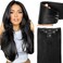 Jet black Human Hair Clip in Extensions for Black Women #1 Remy Brazilian Clip on Real 100% Human Hair Silky Straight Natural 20 Inch 60G 5 PCS Invisible Double Weft Clip ins Hair Extensions