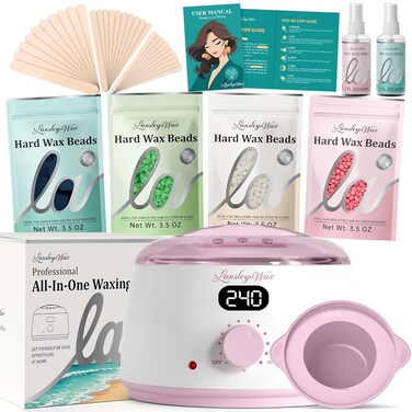 LANSLEYWAX Waxing Kit for Women Men-Pink Wax Machine with 39 Accessories-Hard Wax Kit for Face Eyebrow Lip Brazilian Bikini Sensitive Skin, Digital Waxing Warmer Hair Removal for Home/Salon Use