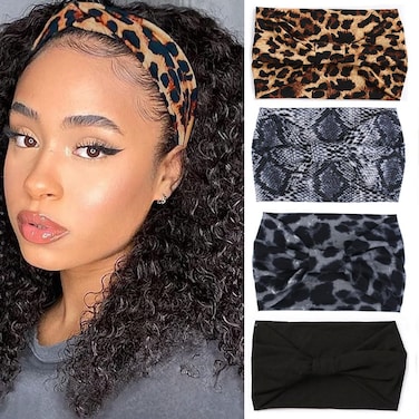 XTREND 4 Packs Wide Headband Fashion Headscarf Bohemian Style Elastic Knotted Non-slip Headbands Suitable For Black Women Outdoor Yoga Sports Printed Hair Accessories