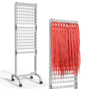 280 Pegs Braiding Hair Rack, Height-Adjustable, 2-Sided with Wheels, Grey Hair Separator Stand for Braiders, Hairstylists