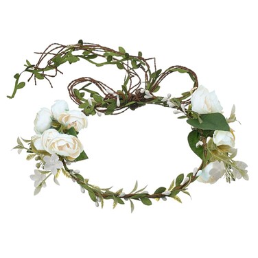 Women Rose Floral Flower Crown Headband Rose Halo Wreath Wedding Bridal Hair Garland Ajustable Flower Hair Wreath (WHITE)