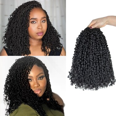 14 Inch 9 Packs Yanky Twist Crochet Hair Pre-Twisted Curly Braiding Hair Extensions Pre-looped Senegalese Twist Braids Synthetic Curly Crochet Hair For Black Women(14inch, 9pack, 1b)