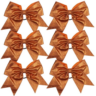 Cheerleader Bows Cheerleading 8 inch Sparkle Glitter Ponytail Holder Hair Tie School for High School College Girl Team Sports 6 Pcs &hellip; (Orange)