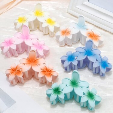 Ahoney 6PCS Hawaiian Flower Hair Clips - Large Claw Clips for Thick Hair, Beach Accessories, Cute Holiday Gifts for Women and Girls