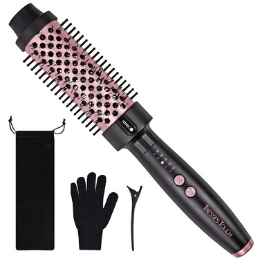 Thermal Brush 1.5 Inch with 5 Temp Settings, Universal Voltage Hot Hair Curling Iron, Ceramic Tourmaline Ionic Thermal Round Curling Brush Suitable for Medium and Long Hair, Rose Gold