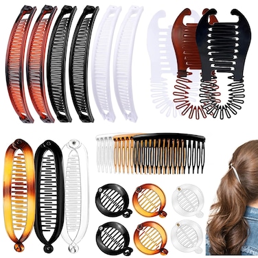 21 Pieces Banana Hair Clips Hair Comb Clips Classic Banana Clips Plastic Twist Hair Side Combs Accessories with 11/16/23/24 Teeth Ponytail Banana Hair Clips for Women Girls