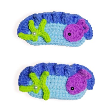 WOCATS 2PS Cute Hair Clips-Handmade Crochet Ocean Theme Hair Clips-Funny Hair Accessories Gifts for Women Girls Kids-Inspired by the Peaceful and Happy Seaworld (Purple fish)