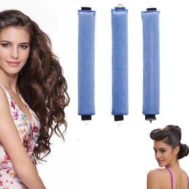 Heatless Hair Curling Sticks -YiQiYi No Heat Hair Rollers Overnight Soft DIY Wave Hair Curlers Rode Hair Accessories for Women Long &amp;Medium Hair Heatless Hair Curlers to Sleep In 3PCS (Blue)