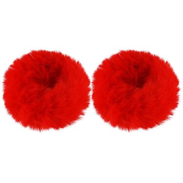 2 PCS Red Faux Rabbit Fur Hair Ties, Soft Fuzzy Scrunchies with Elastic Band, Fluffy Hair Bands for Girls Women, Hair Accessories