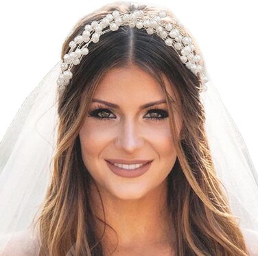 White Pearl Headpiece Elegant Bridal Headband Layered Ribbons Wedding Crown Circlet Multi-Layer Beaded Princess Hair Accessories for Bride Bridesmaid Flower Girl