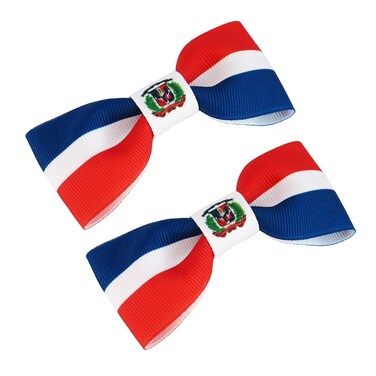 Dominican Republic Flag Hair Bows For Girls Babies Toddlers 3.5 Inch Acessories With Clips Traditional For School Event Travel