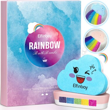 Rainbow Cloud Bath Bombs for Girls, 2 Extra Large Handmade Bath Bombs for Kids Bubble Bath Fizzies, Kids Safe Bath Bombs with Natural Essential Oils, Birthday Valentines Day Gifts for Kids