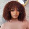 D&Eacute;BUT Glueless Bob Wigs Human Hair Short Curly Wigs with Bangs Put on and Go Kinky Curly Brazilian Hair Wigs 200% Density for Black Women Reddish Brown 12 Inch