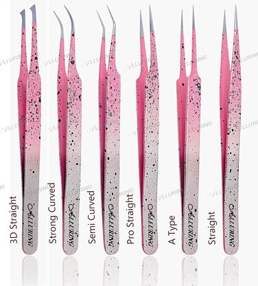 Alluring Ombre Silver Pink with Black Speckles Tweezers For 3D 5D Volume Lashes - 3D Straight