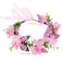PENTA ANGEL Butterfly &amp; Flower Crown Adjustable Fairy Floral Headband Garland Wreath Headpiece Accessories with Ribbon for Women Adults Bridal Wedding Summer Holiday Vacation Photo Props (Pink, 22cm)