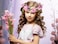 PENTA ANGEL Butterfly &amp; Flower Crown Adjustable Fairy Floral Headband Garland Wreath Headpiece Accessories with Ribbon for Women Adults Bridal Wedding Summer Holiday Vacation Photo Props (Pink, 22cm)