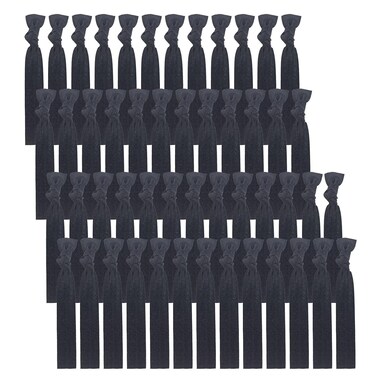 50 Pack Solid Color Knotted Hair Ties - No Crease Hair Ponytail Elastics for Women and Girls (black)