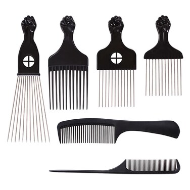 COOKOO 6 Pack Mixed Metal Afro Hair Pick Hair Comb for Women and Men for Thick Natural Curly Hair Detangle Wig Anti Static Styling Comb Pick