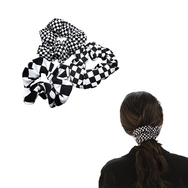 Buffalo Plaid Scrunchies Hair Bands Elastic Hair Ties for Women Girls Checkboard Hair Scrunchie Black and White Checkered Hair Accessories for Women Girl Ponytail Holders