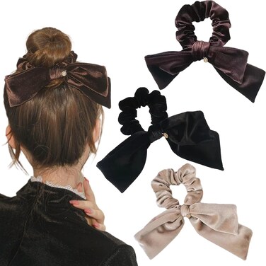 mdgfge 3Pcs Hair Scarf Scrunchies Bowknot Velvet Elastics Hair Bands Scrunchy Satin Hair Bow Ropes Ties Ponytail Holder Hair Accessories for Women Girls (3Colour)
