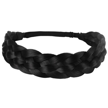 Coolcos Elastic Synthetic Chunky Hair Braid 5 Strands Braids Hair Headbands Plaited Braided Headband (Jet Black)