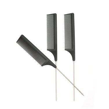 3 Pcs Rat Tail Combs Carbon Fiber Heat Resistant Teasing Hair Combs with Stainless Steel Pintail for All Hair Types (Black)