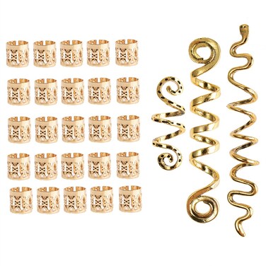 23 Pieces Hair Beads Spiral Coils Dreadlock Beads Braids Rings Clips Metal Cuffs Loc Hair Jewelry Hair Wraps Accessory (Gold)