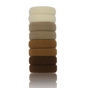 No Damage Seamless Hair Ties for Thick Hair Soft Pony Holders Elastics Hair Bands for Heavy, Curly Hair Scrunchies for Women and Girls 8pcs(Brown)