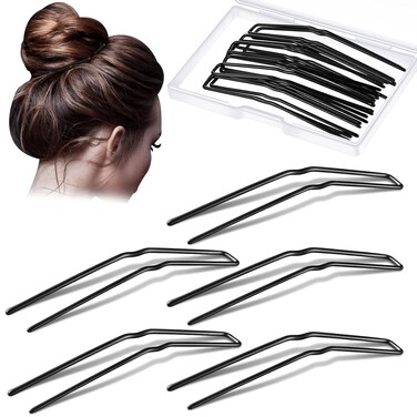 MTLEE 24 Pcs U-shaped Hair Pins, Hair Styling Pins for Updo with Storage Box, Metal U Bun Hair Forks for Women Girls Thick Curly Hair(Black, 3 Inch)